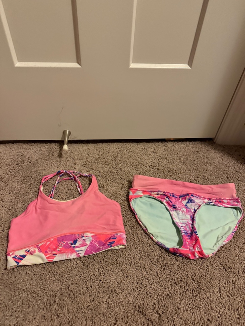 Ivivva Girls Pink and Mint Two-Piece Swim Bikini Set